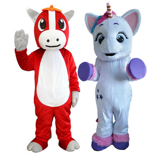 定制彩虹马独角兽卡通人偶服装熊cos头套表演道具行走玩偶服小马