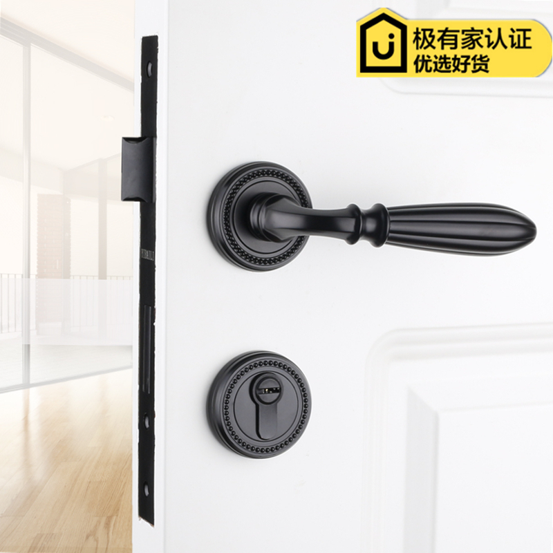 依佰利美式门锁黑色室内欧式家用实木门房门锁仿古北欧式静音门锁