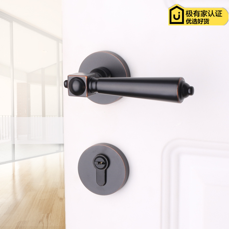 依佰利仿古铜黑色门锁北欧式房门锁室内美式黑红古简约静音分体锁