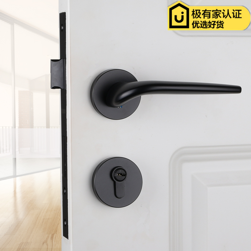 依佰利进口黑色门锁北欧室内仿古铜美式分体锁欧式静音门锁三件套