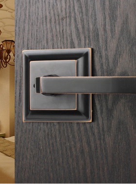 美式铜锁黑色方形门锁室内卧室房门锁浴室锁卫生间门锁LP1212-1