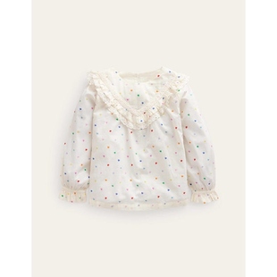 女童棉质甜美蕾丝心形上衣英国进口童装 MiniBoden衬衫 2024年春新