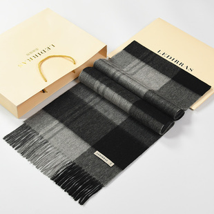 2025新款秋冬季100%羊毛围巾女加厚男士保暖百搭英伦格子羊绒围脖