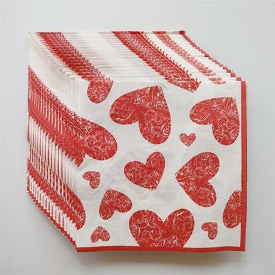 Red Heart Paper Napkins Valentines Day 红色爱心情人节餐巾纸
