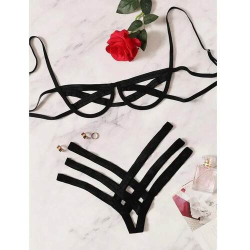 Bondage Harness Lingerie Set Womens Elastic Hollow Out Bra S
