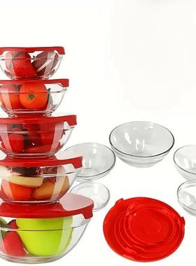 5 Glass Set Mixing Bowl Suit  Equipped with No BPA Cover