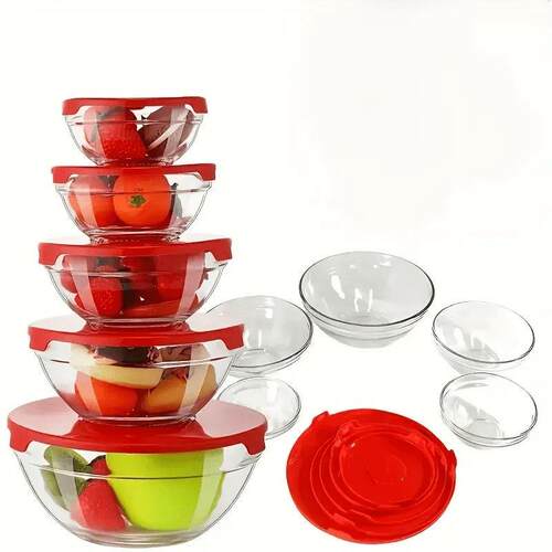 5 Glass Set Mixing Bowl Suit  Equipped with No BPA Cover
