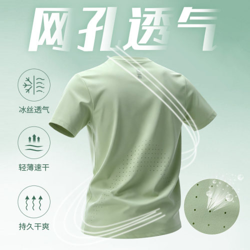 网孔速干t恤男士薄款透气上衣夏季2026新款运动短袖跑步羽毛球服