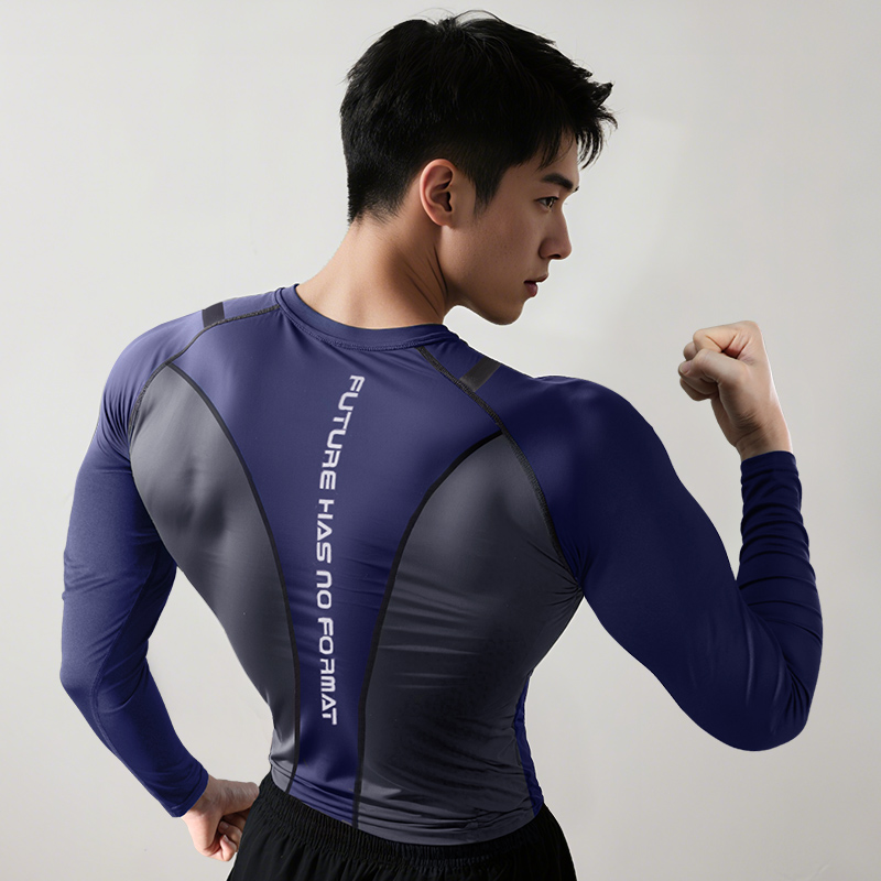 速干紧身衣男长袖显大无缝运动上衣跑步健身训练服秋冬薄款打底