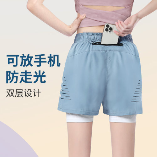运动短裤女跑步专用可放手机大码