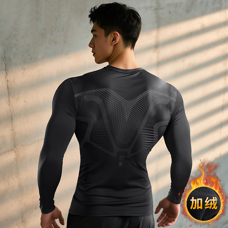冬季紧身衣男长袖加绒速干健身跑步训练运动上衣秋冬保暖内衣套装