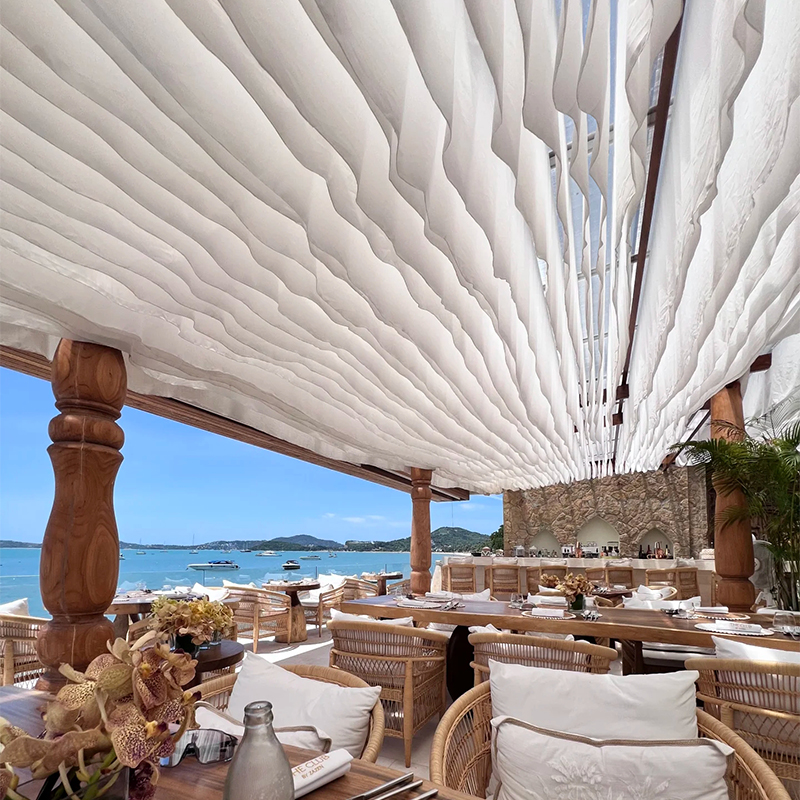 吊顶纱幔风动网红纱幔餐厅民宿装饰酒店户外景区纱幔海边风动纱幔