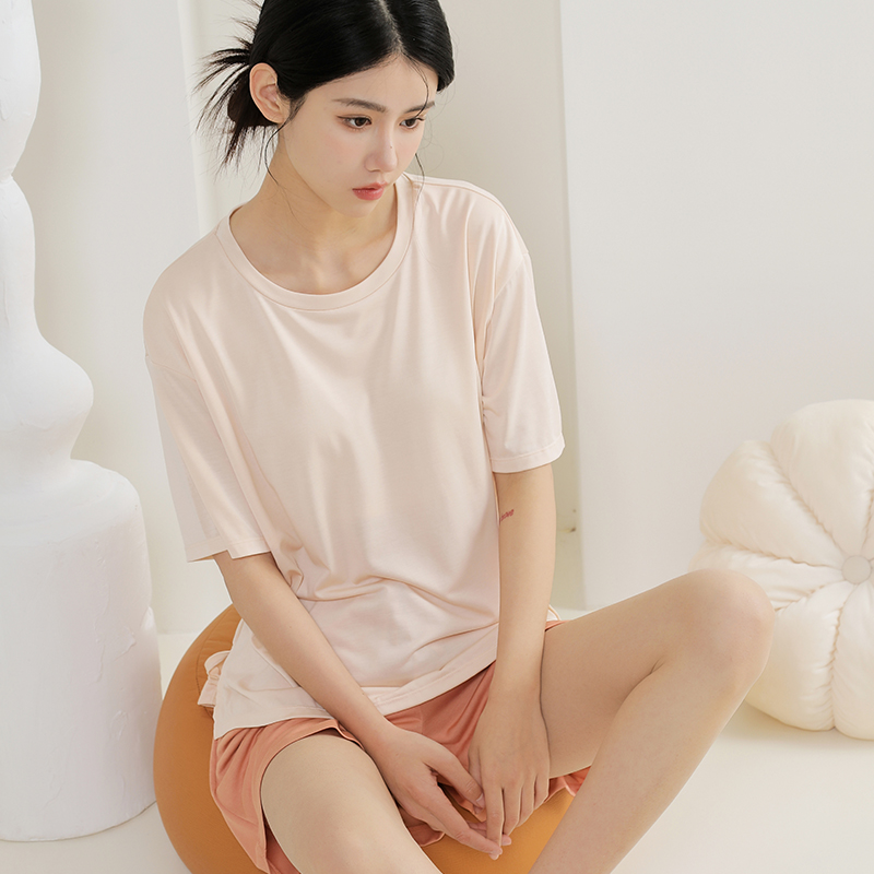 悠橙冰丝带胸垫睡衣套装女家居服