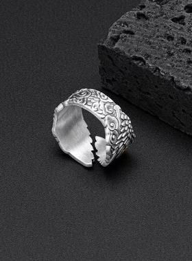 镀925银新品新款凤羽戒指开口男