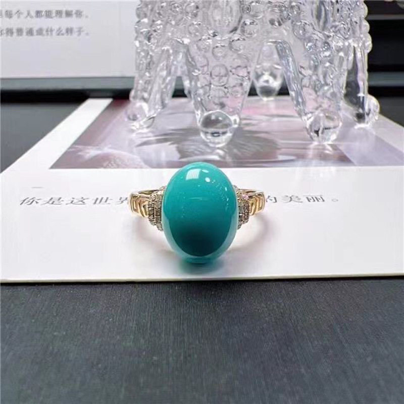 滴胶仿绿松蛋面镶嵌细钻戒指简约