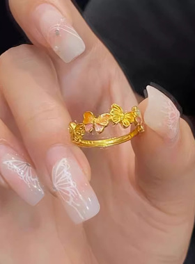 色珐琅蝴蝶戒指女新款小众设计轻奢花仙蝶开口戒送女