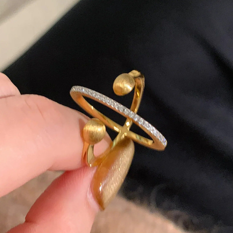 法式复古拉丝星环戒指小众轻奢百