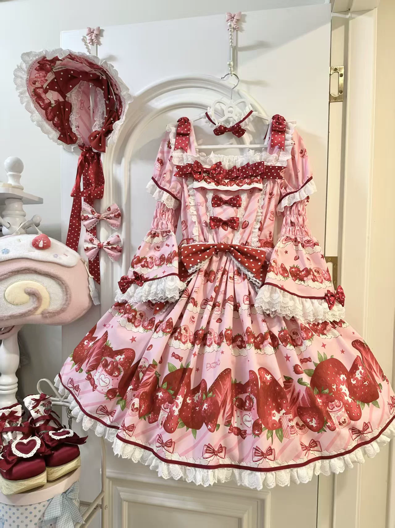Клубничное платье Lolita OP с подлинным дизайном, лолита стиль, подарочная коробка