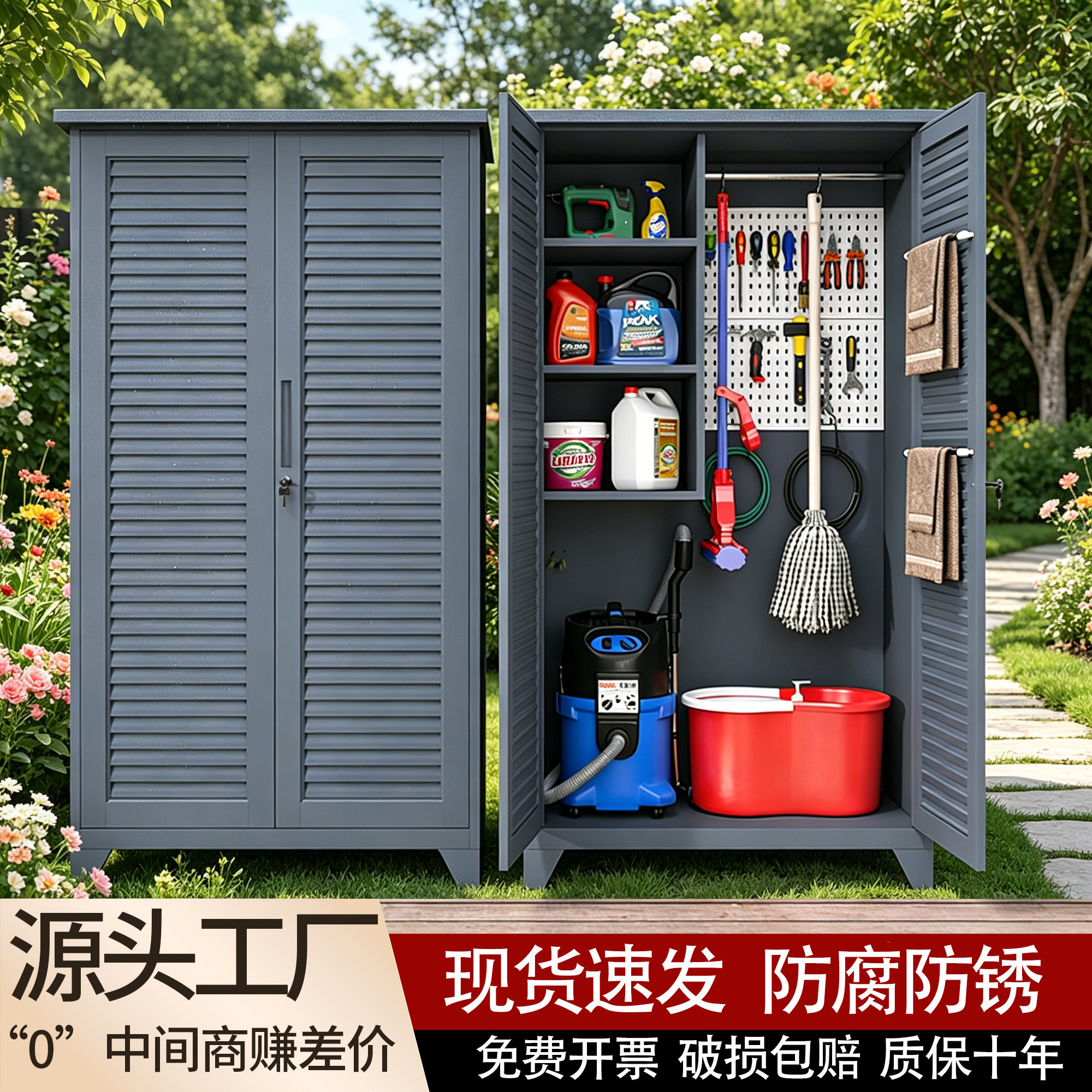 户外储物柜防雨防晒庭院杂物柜百叶门阳台柜别墅置物柜庭院工具柜