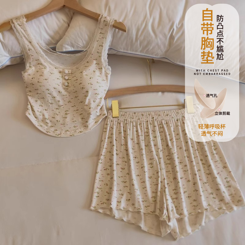 带胸垫睡衣女夏季莫代尔性感背心