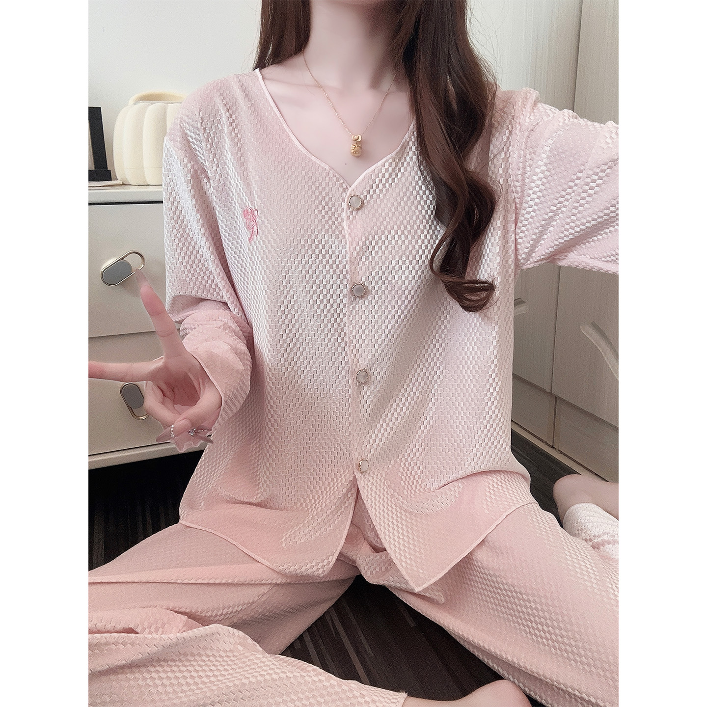 开衫长袖金丝绒家居服