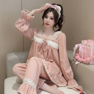 家居服 可外穿高级感提花春季 韩系公主风纯棉睡衣女秋冬款 2025新款