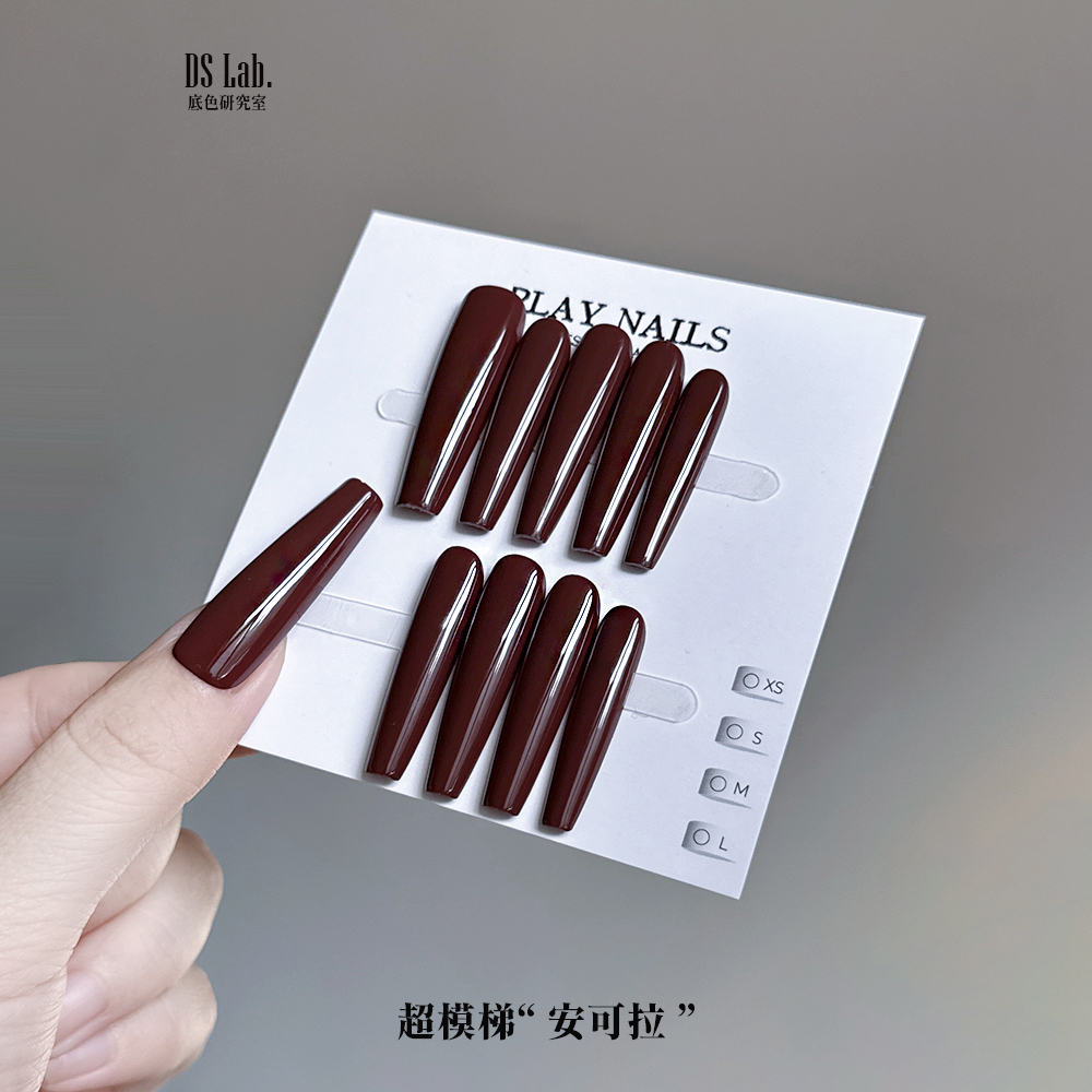 纯色手工刷胶穿戴甲 高质感单色安可拉红色秋冬显白建构超长甲4.0