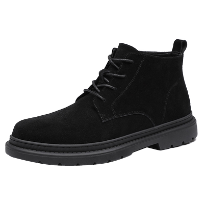 马丁靴男中低帮工装靴2024秋冬新款黑色磨砂真皮短靴加绒保暖男鞋