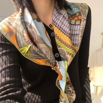 铠甲武士100%桑蚕真丝丝巾斜纹绸90中方巾杭州丝绸春秋护颈围巾