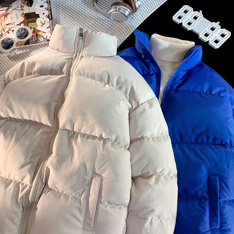 후드리스 스탠드 칼라 심플 캐주얼 코튼 코트 남성 겨울 두꺼운 트렌디 브랜드 탑 신작 루즈한 대형 코튼 코트 재킷