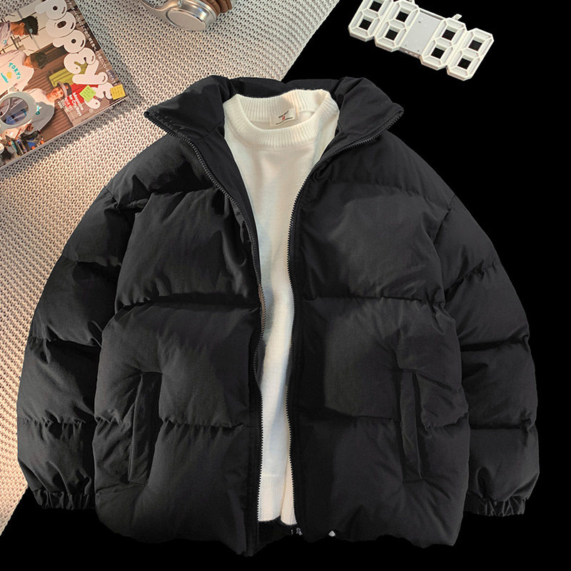 후드리스 스탠드 칼라 심플 캐주얼 코튼 코트 남성 겨울 두꺼운 트렌디 브랜드 탑 신작 루즈한 대형 코튼 코트 재킷