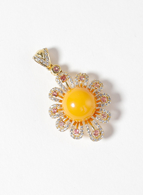 S925银镶老蜜蜡吊坠