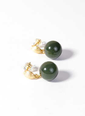 【爱华尚珠宝 双十一专场】S925青黄口和田玉圆珠耳钉