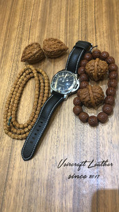 佩大师 手工表带定制法国山羊皮缩纹黑色棕色起鼓耐汗针扣包邮