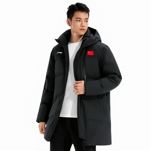 李宁正品中长款羽绒服男女同款2025新款国旗标鸭绒保暖防风运动服