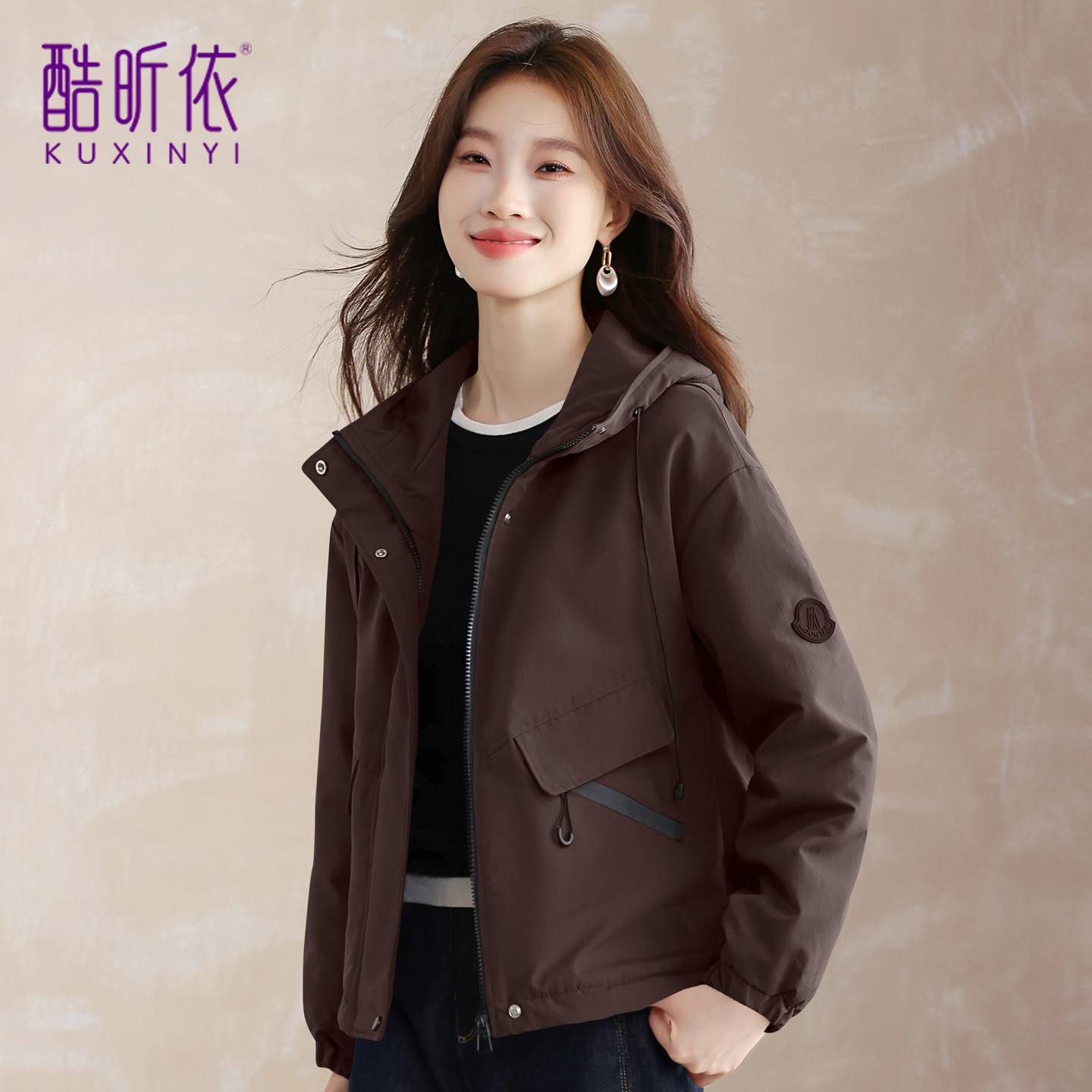 时尚连帽棉衣外套女2026年秋冬新款宽松大码小个子加绒加厚派克服