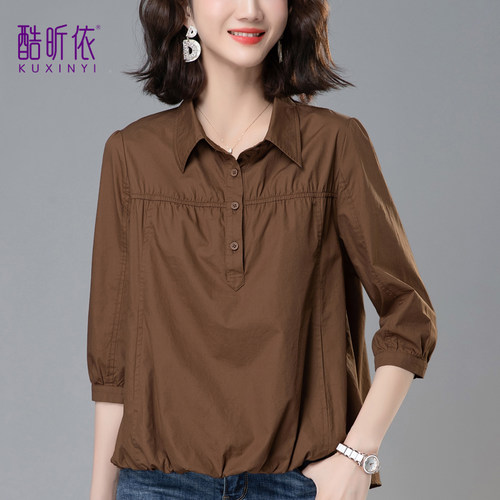休闲短款翻领套头衬衫女