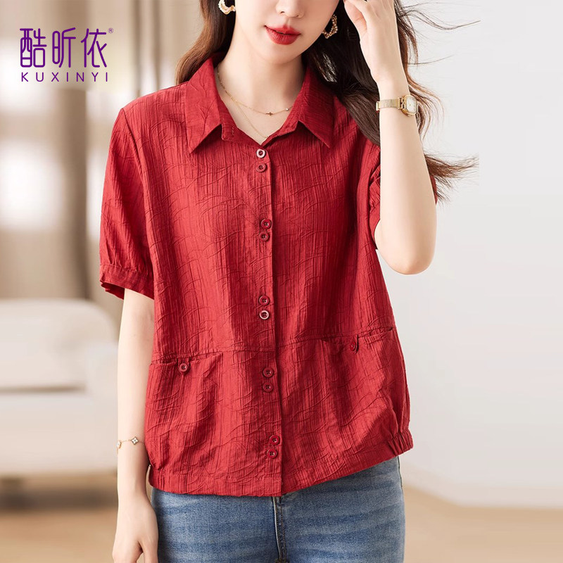休闲短款衬衫女2026年夏季新款宽松大码中年妈妈减龄短袖薄款上衣