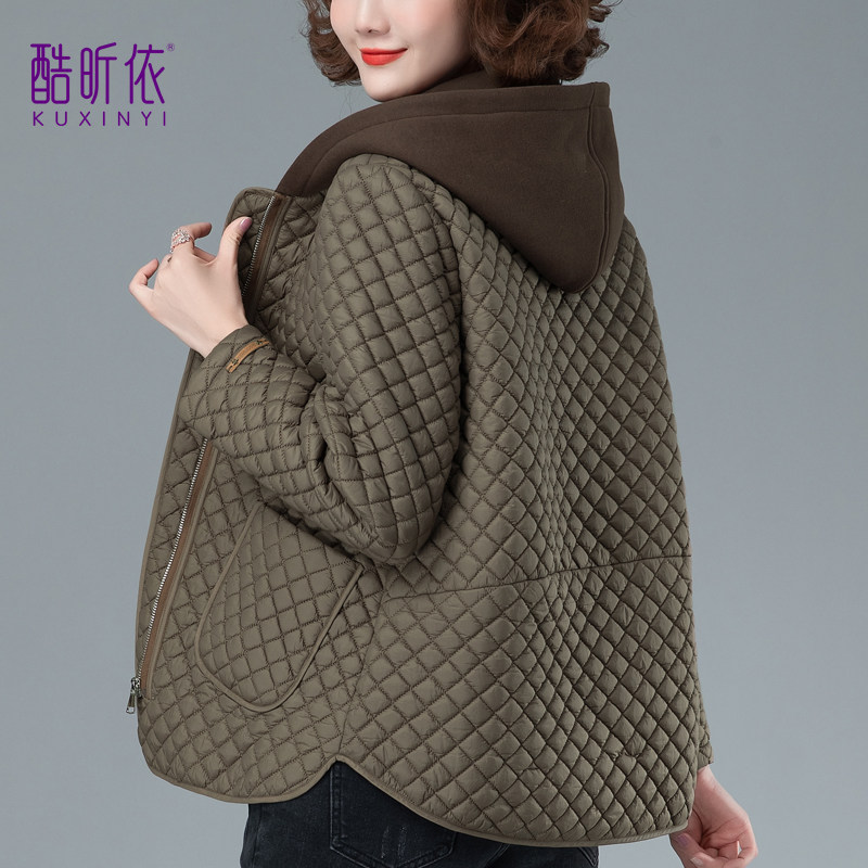 轻薄棉衣女2026新款春秋冬中年妈妈格子棉服宽松小棉袄夹棉短外套