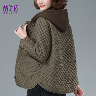 轻薄棉衣女2026新款 春秋冬中年妈妈格子棉服宽松小棉袄夹棉短外套