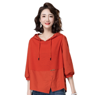 休闲短款连帽卫衣女2026年春秋新款韩版宽松大码时尚拼接套头上衣
