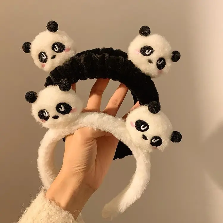 可爱毛绒熊猫发箍女洗脸敷面膜发带立体卡通动物发卡网红防滑头饰