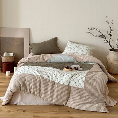 晚安小宅法式复古全棉双层纱四件套纯棉拼接提花1.8m被套床上用品