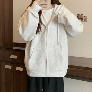 卫衣外套女开衫连帽初春秋季拉链加绒宽松2024新款爆款小个子上衣