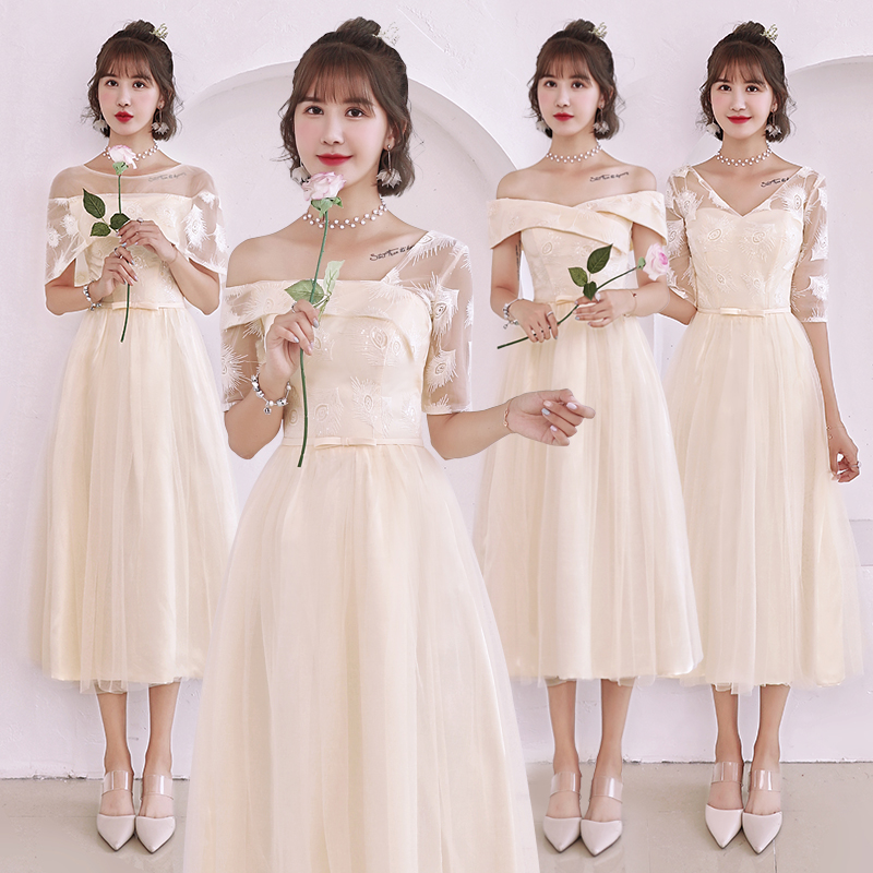 伴娘服2018新款秋季中长款香槟色伴娘礼服女韩版婚礼姐妹裙闺蜜团