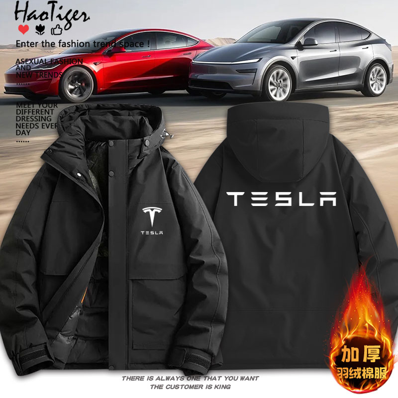 特斯拉4s店工装外套男防风冬季保暖加厚棉服Tesla工作服定制衣服