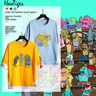 海绵宝宝系列之比奇堡路人鱼呆呆鱼周边夏季短袖T恤男女纯棉上衣