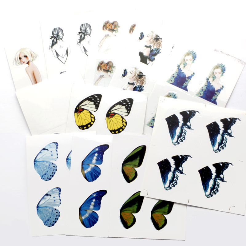 干花押花手机壳贴纸diy贴纸卡通美少女女孩蝴蝶翅膀手工滴胶素材
