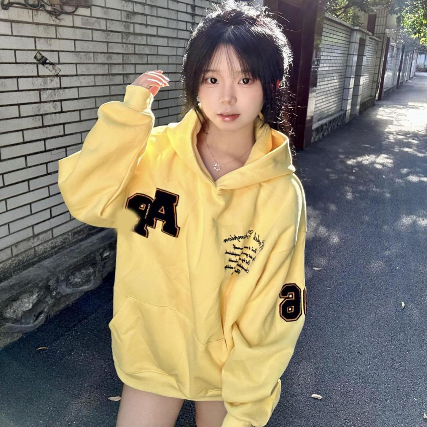 美式复古字母印花连帽外套上衣