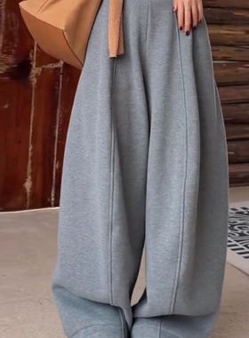 灰色宽松bf慵懒风阔腿卫裤女洋气新款冬季大码显瘦休闲冬天裤子